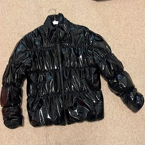 Patent leather down puffer coat